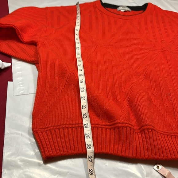 Vintage bright ORANGE 70s Sweater mens XL 3D Acrylic Wool Black RARE geometric - Picture 13 of 16